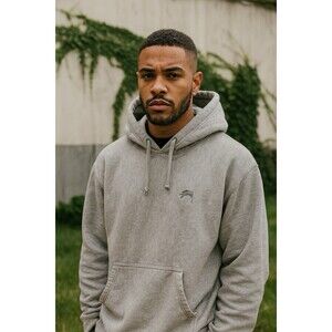 Stussy Grey Hoodie with Embroidered Logo Men's Size L